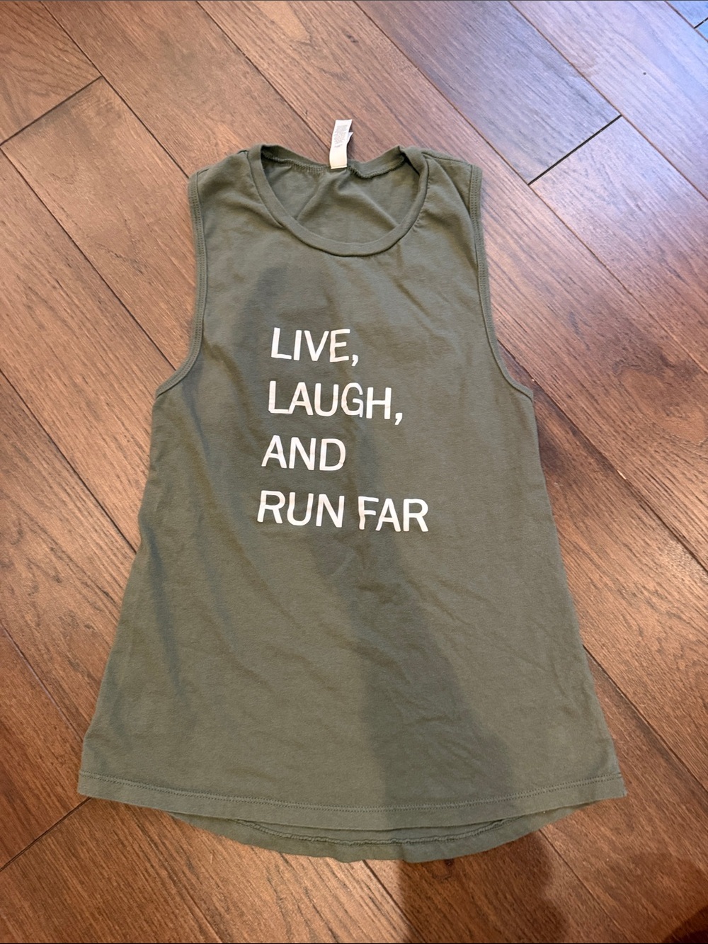Bella Canvas Green Tank with White 'Live, Laugh, And Run Far' Small - C72-049